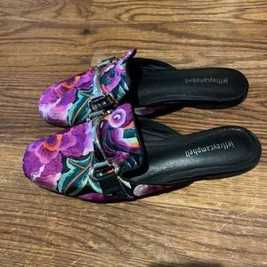 Embroidered floral slip on Jeffrey Campbell’s